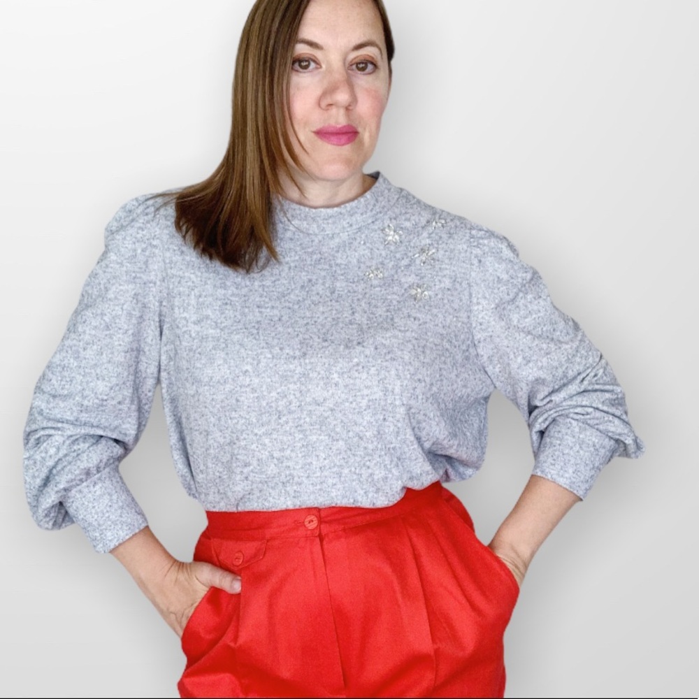 Reitmans Rhinestone Embellished Soft Grey Mock Neck Sweater XXL BNWT